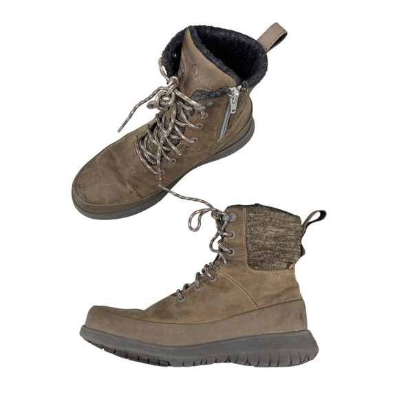 Bogs Shoes - Bogs Freedom Lace Brown Leather Waterproof Lined Winter Boots Zip Up Women's 7